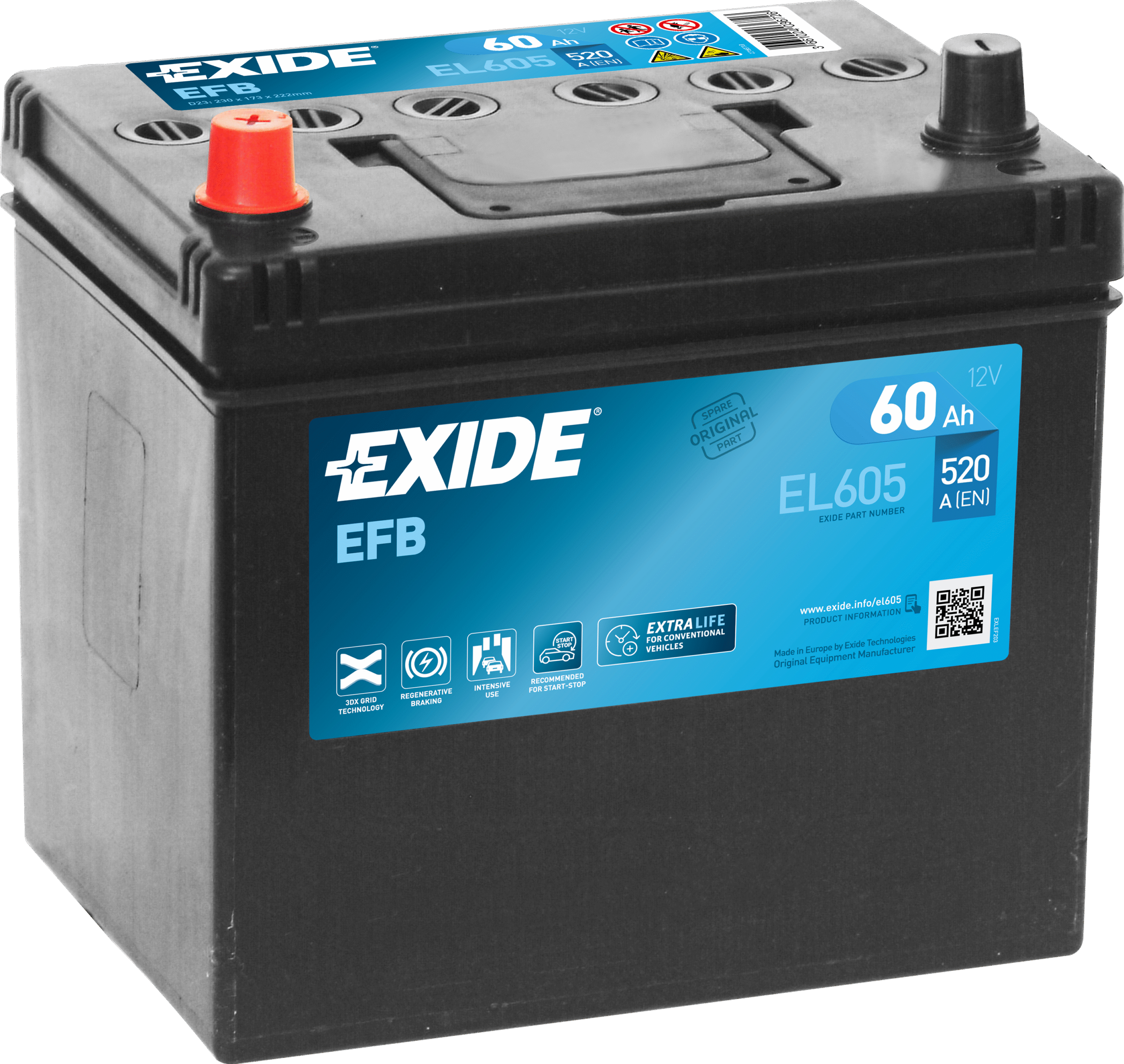 Aku Exide EL605 EFB Start-Stop 60Ah 520A